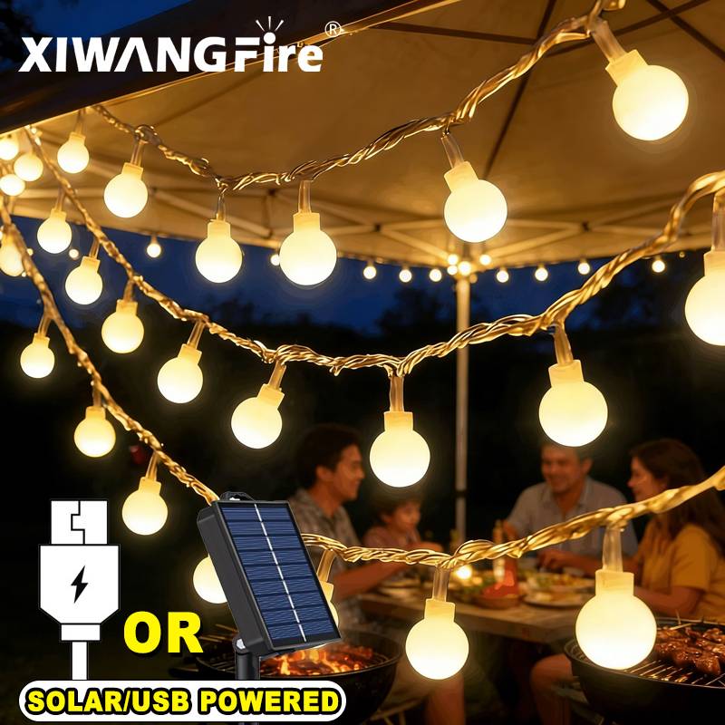 Outdoor Lighting And Landscape - Lampu String Tenaga Surya/USB/Baterai 3-10M, Bola